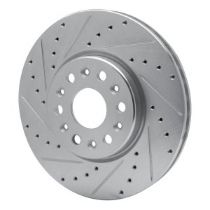 Buick Enclave Brake Rotor (1) - Front Left - R1 Concepts - Drilled & Slotted - Silver - `17-`25